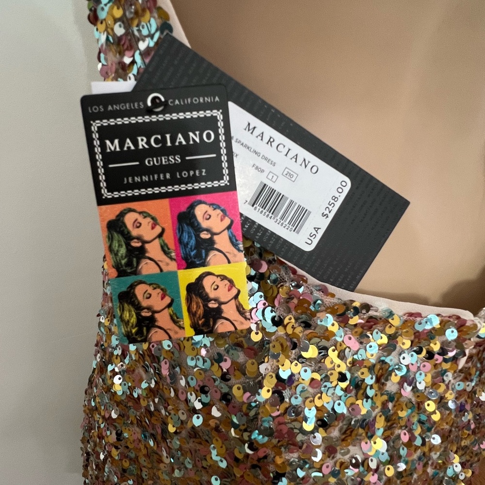 Marciano Limited Edition Shimmering Gold Sequin Halter Gown - Picture 8 of 9